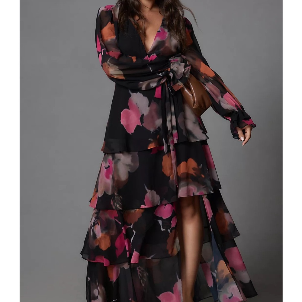 ANTHROPOLOGIE Hutch Long-Sleeve V-Neck Wrap Maxi Dress